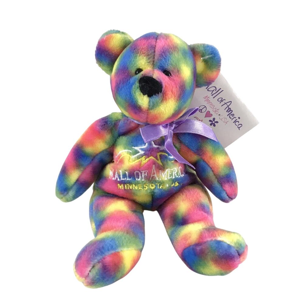 Mall of America 1997 Groovy Tie Dye Rainbow Bean Bag Bear MOA Collectible Beanie